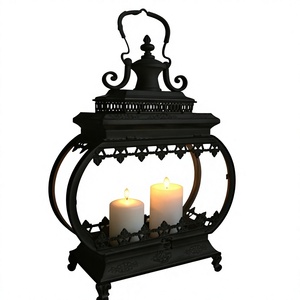 Farol de Hierro Negro con Vidrio Curvo para Decoración del Hogar - Product Image 1