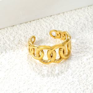 แหวนเปิดวงกลมลายโซ่เกลียวหนา สไตล์แฟชั่น ของขวัญสุดเก๋ ทำจากสแตนเลสชุบทอง 18k ดีไซน์เรขาคณิต ปรับขนาดได้ สำหรับผู้หญิง - Product Image 5