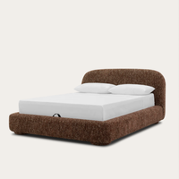 FERLY Modernes Luxuriöses Italienisches Bouclé-Polsterbett Niedriges Profil Braunes Plattformbett mit Stauraum für Schlafzimmermöbel