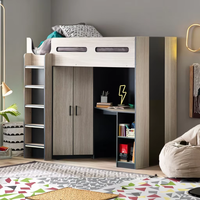 Lit superposé en bois moderne, confortable et durable pour la chambre d'enfant avec armoire et bureau, utilisation hôtelière