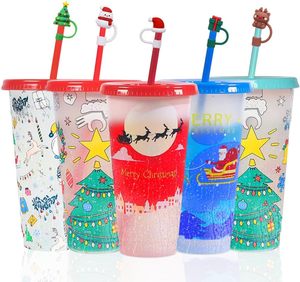 Giảm giá Lớn giáng sinh colour thay đổi 24 oz 710 ml tái sử dụng nhựa Iced lạnh ly có nắp đậy và ống hút - Product Image 1