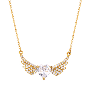 Collar de mujer vintage romántico con colgante de corazón y alas de amor, con circonita cuadrada de gota de aceite colorida y colgante de <span class=keywords><strong>tarot</strong></span> de <span class=keywords><strong>estrella</strong></span> creciente - Product Image 1