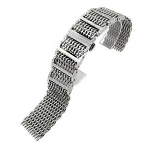 Pulsera de reloj de malla de tiburón para hombre, brazalete de acero inoxidable, plata, PVD, negro, extraíble, 18, 20, 22 y 24mm, fabricación al por mayor