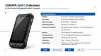 Terminal de données mobiles robuste CENAVA 6,5 pouces W65G IP65 avec processeur Intel et lecteur de codes-barres, compatible 4G 5G, en stock