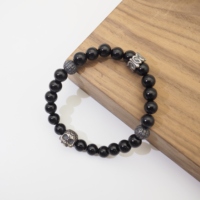 Gothique Crâne Noir Perle Argent Bracelet Perle Naturelle Bracelet Gemme