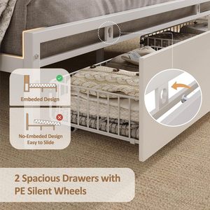 SENYU Modern <b>Queen</b> Metal <b>Bed</b> Frame <b>with</b> <b>Storage</b> Drawers and Headboard Shelf Bedroom Furniture - Product Image 5