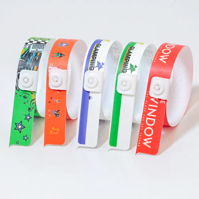 Custom Design Logo Full Printing Vinyl Wristband L Shape Disposable Event Wristband PVC Band For Amusement Parks
