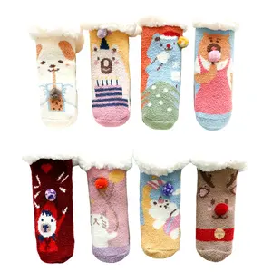 Girls Boys Child Children Kids Toddler Baby Winter Cozy Animal Indoor Room Home Non-slip Slipper Socks with Fluffy Sherpa Lining