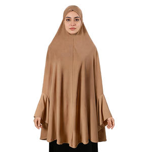 Khimar de prière musulman pour femme, manches longues, abaya islamique, robe longue, couleur unie, jersey premium - Product Image 4