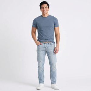 T-shirt basique pour homme en coton et élasthanne tricoté, col rond, coupe régulière, respirant, écologique, séchage rapide, anti-froissement, décontracté, pour tous les jours - Product Image 1
