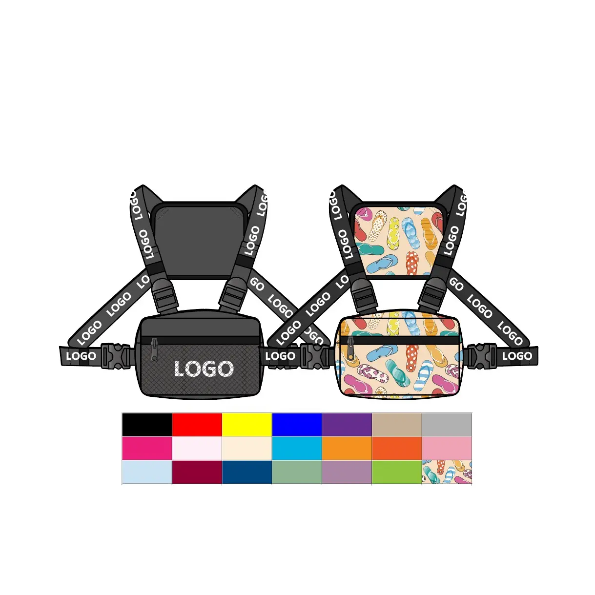 Hot sell stylish men women chest rig custom logo sublimation printing teens streetwear across the chest bags for men