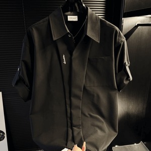 เสื้อเชิ้ตแขนสั้นสีขาวสำหรับผู้ชายทรงเข้ารูประบายอากาศได้สไตล์เกาหลีสวมใส่สบายๆทุกวัน - Product Image 2