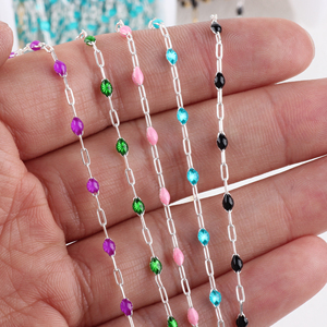 14k सोने से भरा 2 मिमी फ्लैट आयताकार लिंक श्रृंखला रंगीन बेडेड तामचीनी श्रृंखला रंगीन बेडेड तामचीनी श्रृंखला - Product Image 4