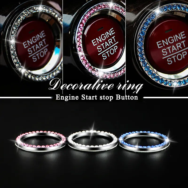 PUERXIN Bling Car Accessories Decor Car Start Button Cover Diamond Ring Bling Decorative Car Switch One Button Engine Ring Cover