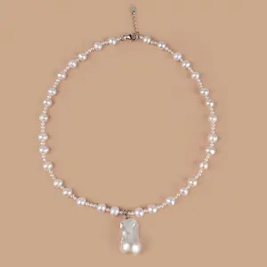 Collar de perlas de agua dulce naturales blancas de 16/18 pulgadas con perlas sueltas de forma redonda de 3 + 8mm