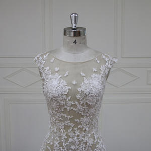 XF17015 Robe de mariée sirène sans manches col bateau longueur au sol et belle robe de mariée fleur 3D - Product Image 5