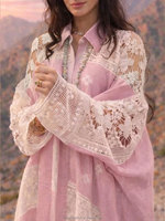 Robe Abaya Musulmane Élégante et Modeste Personnalisée OEM pour Femme, en Coton et Lin, avec Dentelle Florale et Patchwork, Coupe Ample et Respirante, Idéale pour le Ramadan