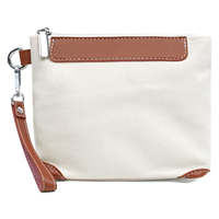 Tas Zipper Eco Canvas dengan Tali Pergelangan Tangan, Dompet Kulit, Organizer Kosmetik, Tas Makeup