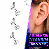 ASTM F136 Titanium Internal Thread Marquise Zircon Stud Hypoallergenic Nickel Free for Ear Lobe Cartilage Piercing Jewelry