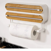 Distributeur de film alimentaire 3-en-1 avec support mural magnétique sans perçage pour papier de cuisine et torchon, couteau coulissant bidirectionnel