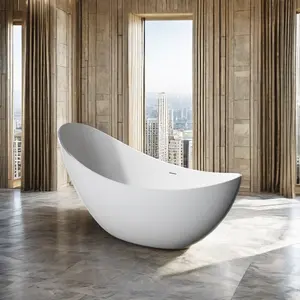 Luxury Freestanding stone bath tub Solid surface stone resin bathtub matte white popular stone oval bathtub
