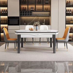 Moderno Juego de Comedor de 6 Plazas, Mesa de Comedor Ajustable con Tablero de Piedra Sinterizada y Sillas de Estilo Simple para Restaurante - Product Image 3