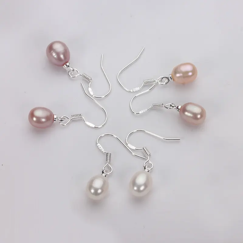 Certified 7-8-9Mm Natural Fresh Water Pearl Earrings Water Drop Ear Hook Pearl Earrings Plated 925 Silver Elegant Single Hook