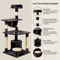 Arbre à chat multi-niveaux en velours doux et durable avec poteaux à gratter en sisal pour espace de jeu à domicile