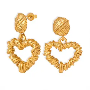 Hypoallergenic Non Tarnish Waterproof Jewelry 18k Gold Stud Earrings Dangle Love Heart Charm Earring Valentine's Day Earring