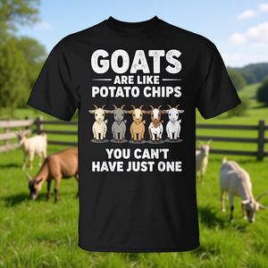 Las cabras son como las patatas fritas, no puedes tener solo una camiseta, camiseta unisex para adultos, manga corta, cuello redondo, impresión digital - Product Image 3