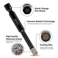6 pièces/1 ensemble 6 + 6 + 6 + 8 + 10MM + 6mm ajustement rapide tige hexagonale scie cloche brasé sous vide foret à noyau de diamant et mèche en carbure d'alliage dur