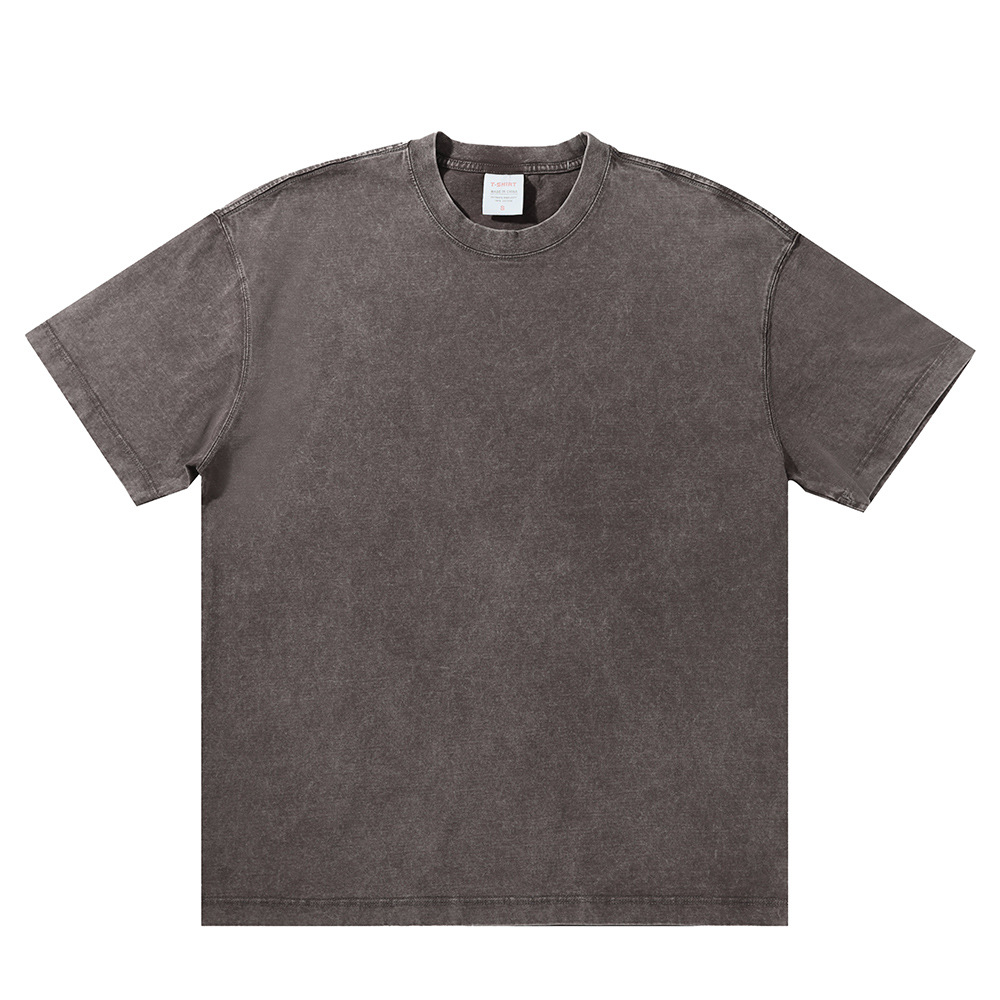 New 300g short sleeve-washed and distressed-mustard