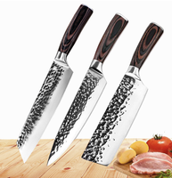 Ensemble de 3 couteaux de chef professionnels en acier inoxydable Damas à motif laser, manches en bois Pakka, écologiques, pour l'abattage et le désossage