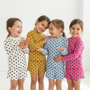 <span class=keywords><strong>Kaiyo</strong></span> Kinder Mädchen 2-teiliges Set mit gepunktetem, übergroßem Oberteil und Shorts, süßes, langärmliges Pullover-Loungewear-Set aus Baumwolle - Product Image 1