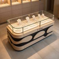 Comptoir d'exposition de bijoux personnalisé en verre avec éclairage LED, mobilier de présentation pour bijouterie avec logo de marque