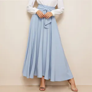 Women Elegant Bow Tie Flared Maxi Skirt Women High Waist Summer Solid Long A-line Skirt Summer Beach Long Skirt HSS6881