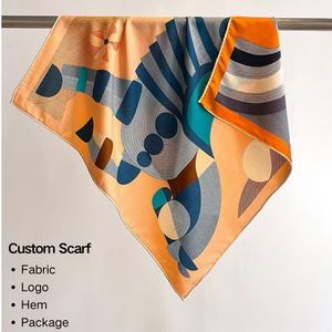Écharpe en soie satinée orange OEM, motif géométrique abstrait vintage artistique moderne, carrée, pour femme, marque privée - Product Image 1