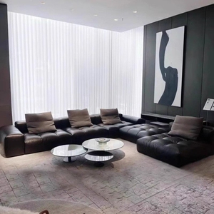 Minimaluxe-Stil Schwarze <span class=keywords><strong>L</strong></span>-förmige Sofas Luxus Wohnzimmer-<span class=keywords><strong>Sofa</strong></span> Italienisches Ledersofa für Zuhause Leder-Relaxsofa-Set - Product Image 1