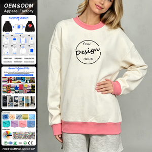 Sudadera de cuello redondo con ribete a contraste de moda al por mayor, 100% algodón French Terry, con logotipo bordado personalizado, estilo oversize para mujer, ¡Gran oferta! - Product Image 1