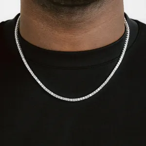 Collier chaîne en argent sterling avec diamants ronds, chaîne <span class=keywords><strong>tennis</strong></span> cubaine sécurisée, style mode - Product Image 4