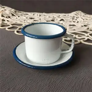 High quality customized logo assorted colors pantone dinnerware enamel coffee tea cups and saucer