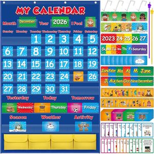 Classroom Calendar Pocket Chart Monthly Kids Preschool Kindergarten Time Management Board 44.534 x 44.534 Inches - Product Image 1