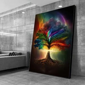 עץ החיים בד נייר אמנות פוסטר גלקסיה קוסמית השתקפות הדפס אמנות אבסטרקטית ציור - Product Image 5