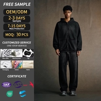 Ensemble de survêtement streetwear pour homme, comprenant un sweat à capuche court personnalisé en tissu épais délavé à l'acide avec strass et double fermeture éclair, et un pantalon de survêtement