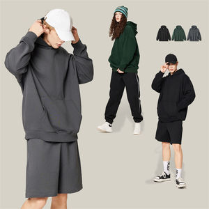 Sweat-shirt surdimensionné en molleton de coton et polyester tricoté pour homme, avec capuche, col rond, poche, logo personnalisé, motif uni, collection automne - Product Image 2