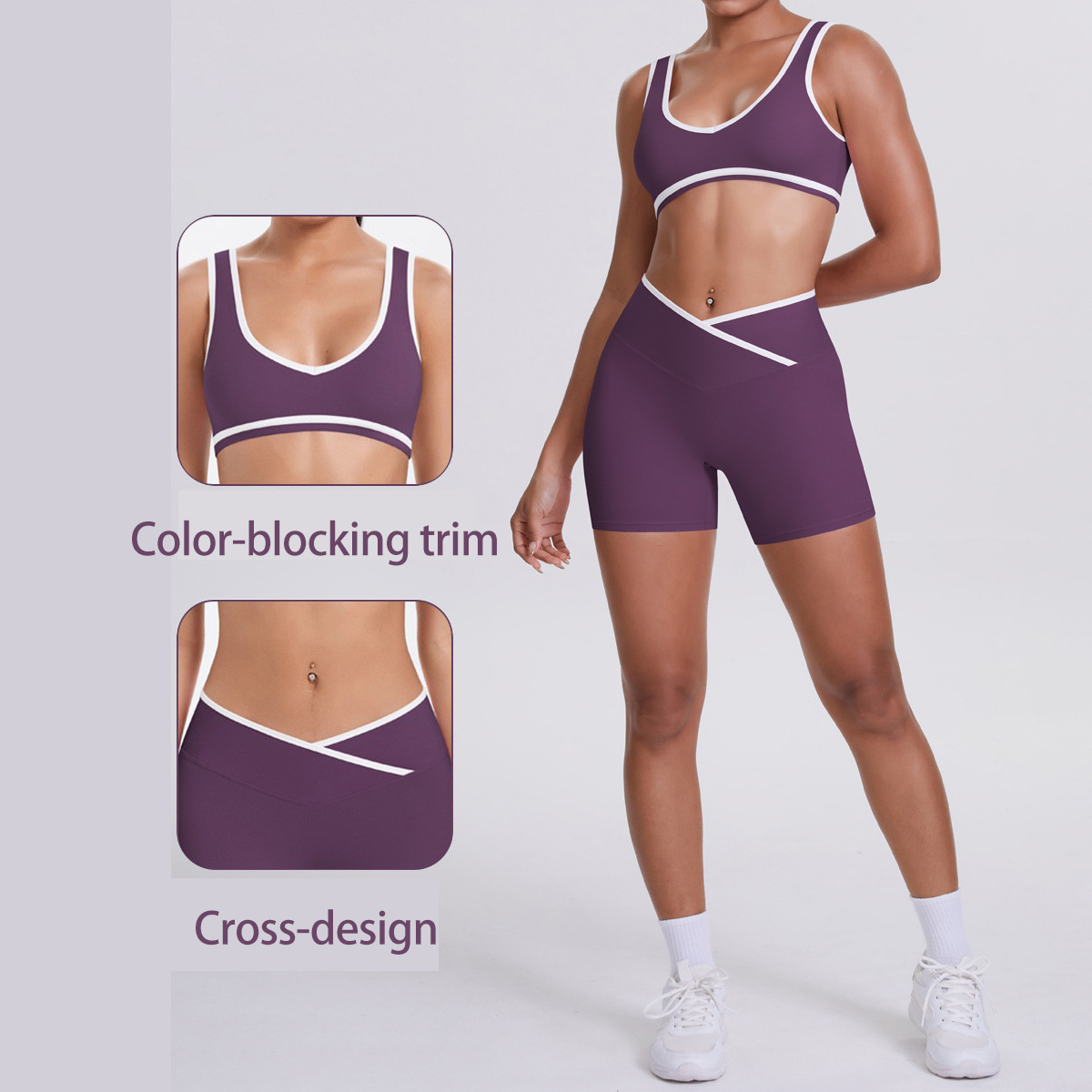 High Quality Breathable Gym Fitness Sports Clothing Set Cross High Waist Workout Shorts Sportswear Solid Yoga Set