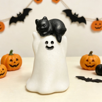 Figurine de fantôme d'Halloween en jade blanc avec cœur ou chat, fantôme en cristal mignon et effrayant pour la décoration et les cadeaux d'Halloween