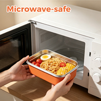 Kotak Makan Bento Dewasa Anti Bocor Kunci Ganda Stainless Steel 2 Kompartemen Aman untuk Microwave Cetak Logo untuk Anak Sekolah