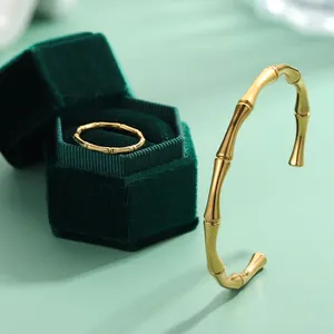 Wholesale New Trend Fashion Jewelry Bracelets 18K Gold Plated Bamboo Pattern Band Bangle For Women's Accessories