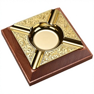 CIGARLOONG Smokeless Metal & Merbau Wood 4-Slot Large Bore Cigar <b>Ashtray</b> for Home Office Restaurant - Product Image 3